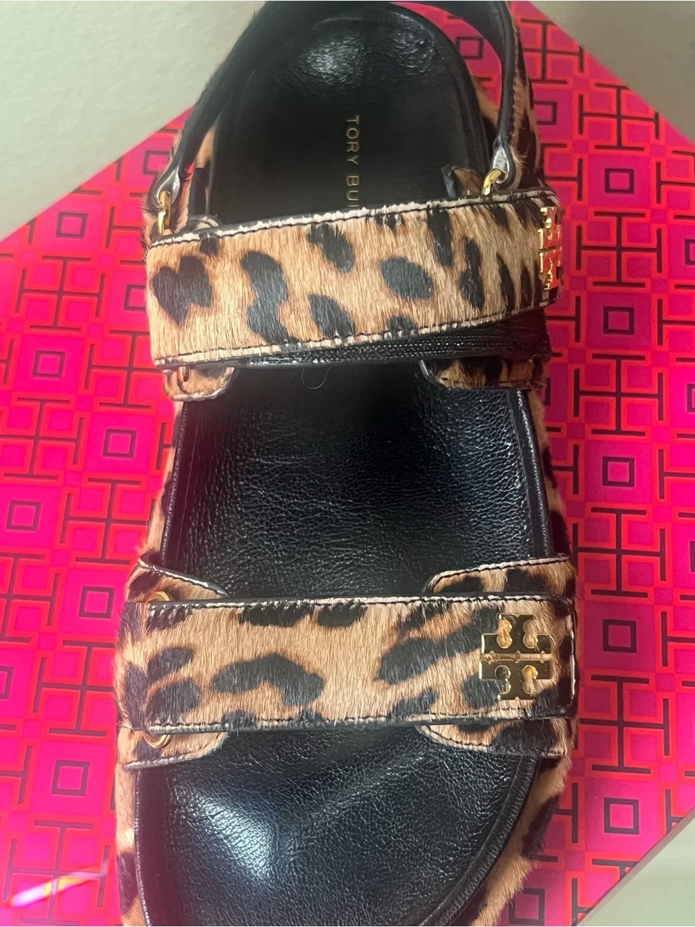 Tory Burch Leopard Print Platform Sandal with Gold Logo